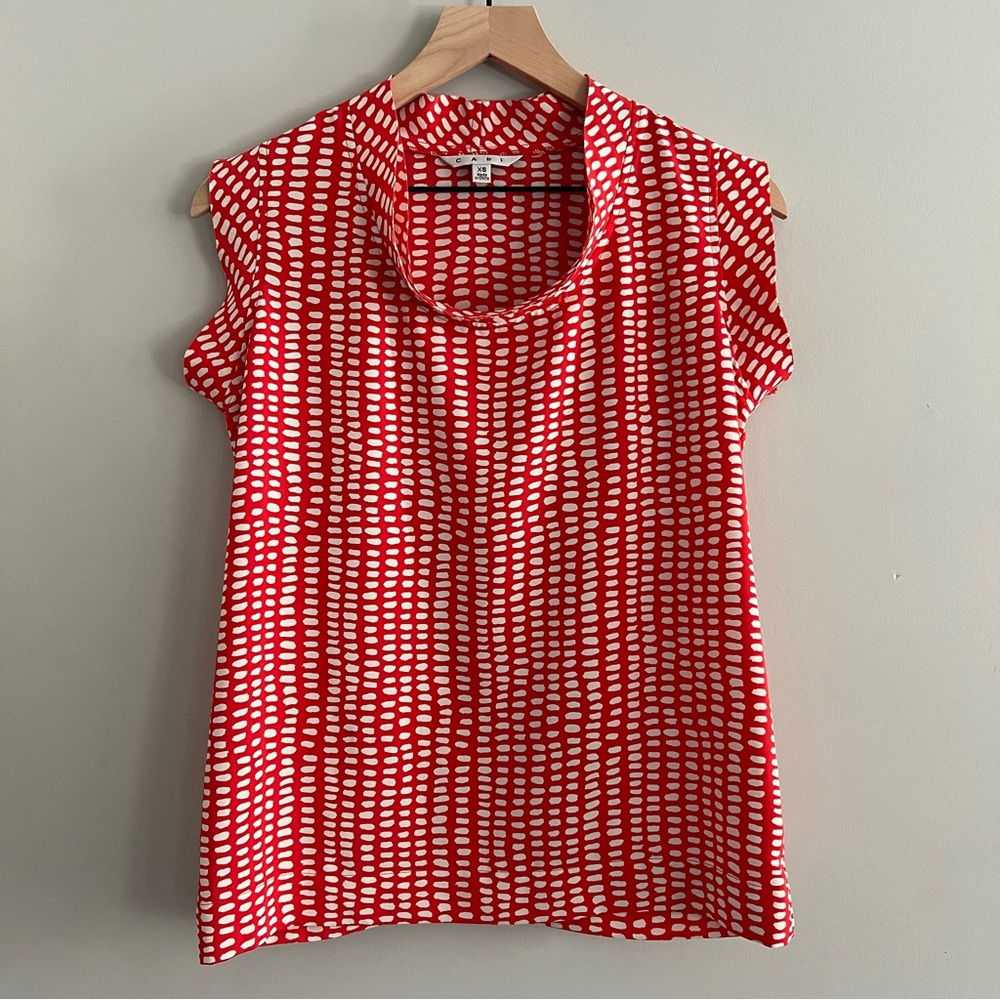 CAbi 294 Madeleine Shell Top Blouse Cowl Neck Sleeveless Coral Red Orange XS